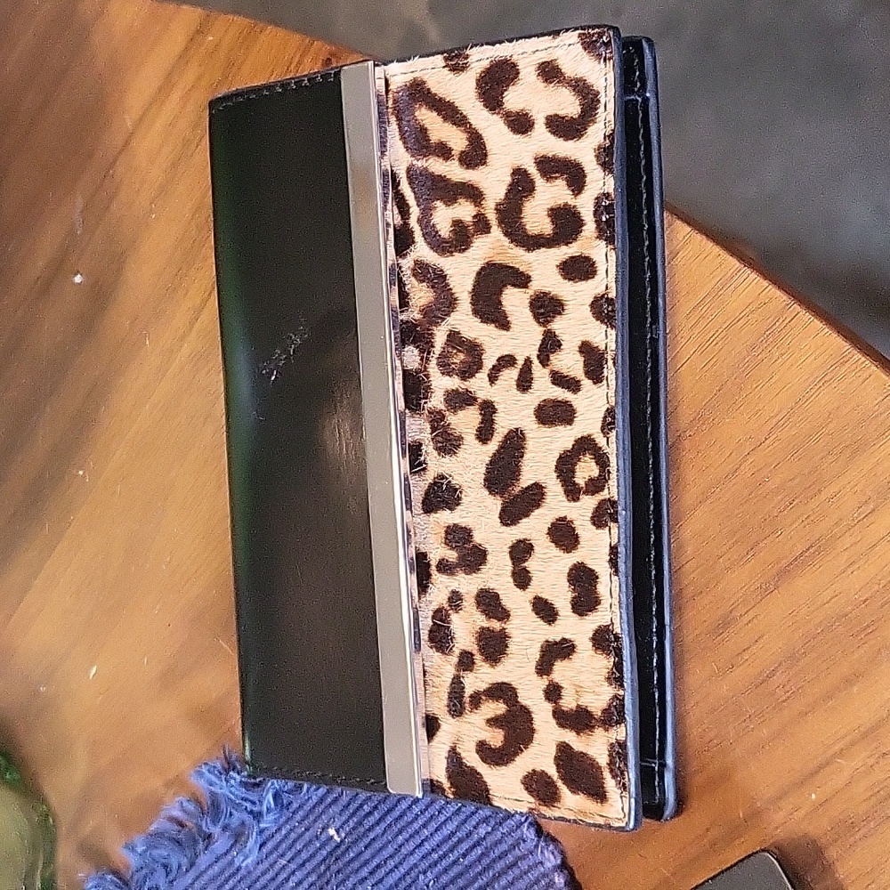 Zara faux leopard skin black wallet
